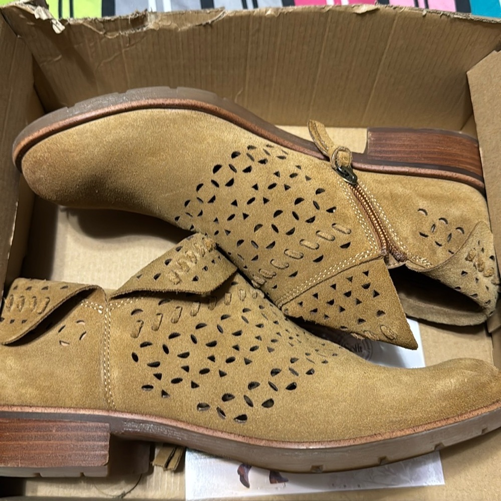 Sofft Tan Suede Perforated Ankle Booties